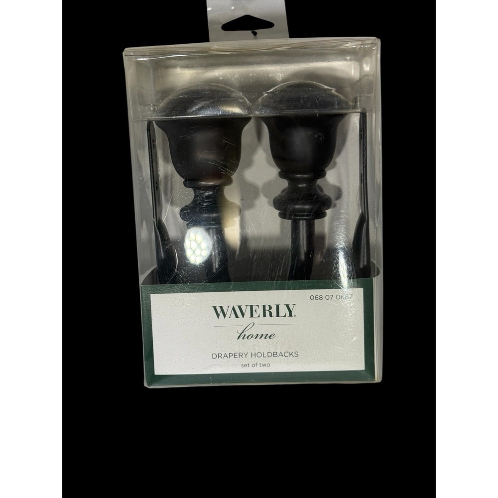 NEW Old Stock Waverley Home Drapery Holdbacks (2) Metal Black Wood Grain